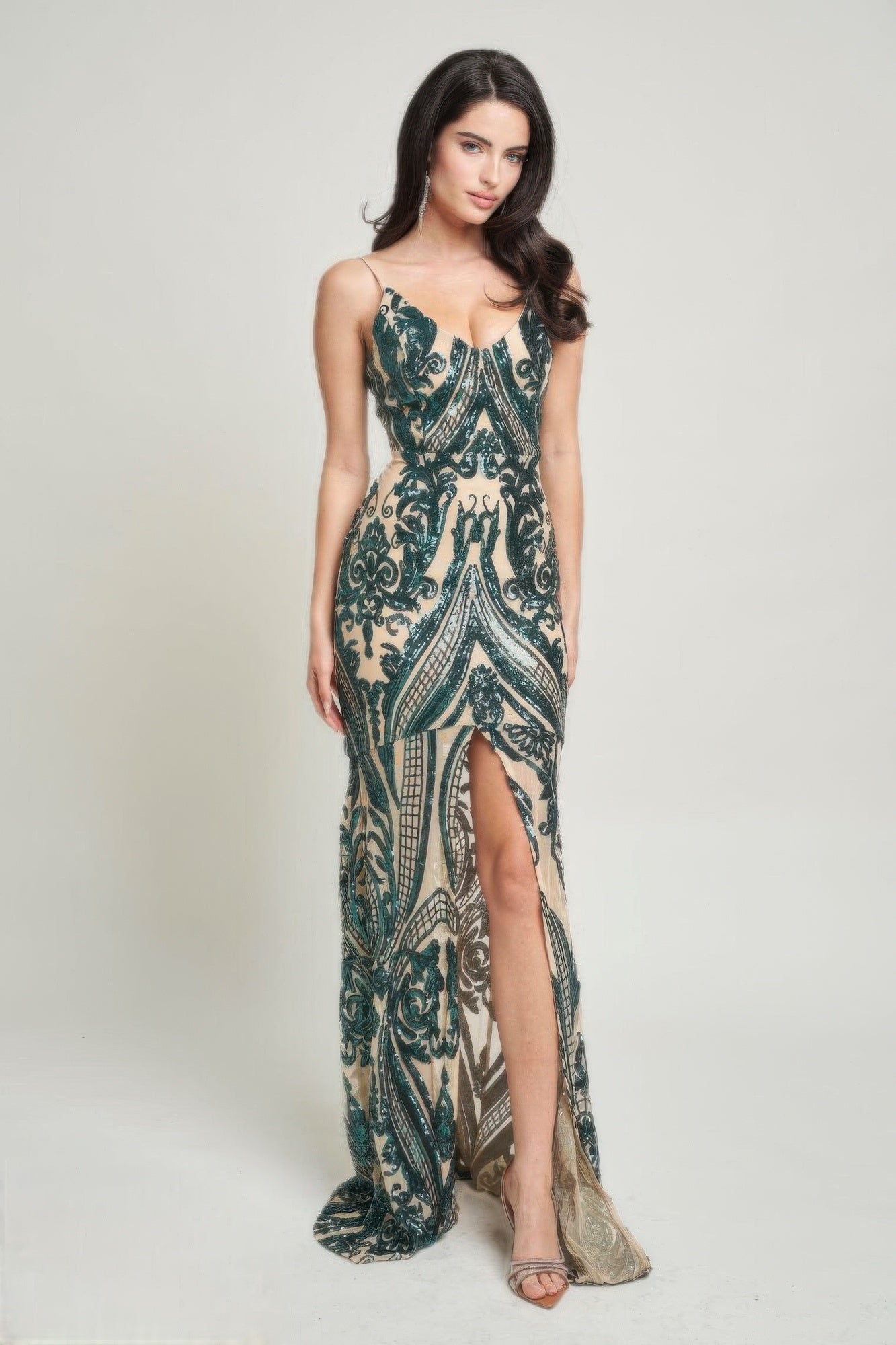 Spaghetti Strap Art Deco Sequins Maxi Dress | SmartBuyApparel, Hunter / M Spaghetti Strap Art Deco Sequins Maxi Dress | SmartBuyApparel, Hunter / M