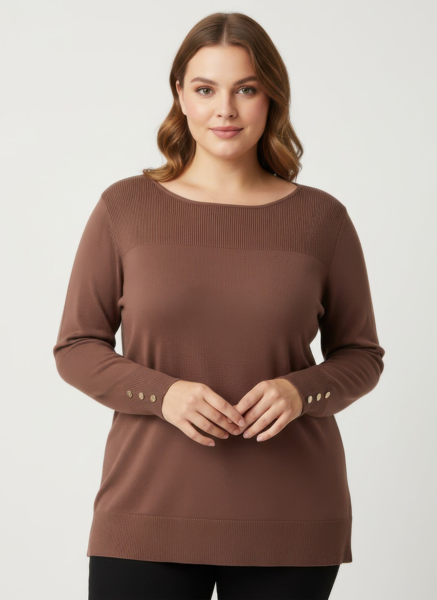 Mocha Button Cuff Ribbed Knit Tunic Top – Armenian Pride Collection®