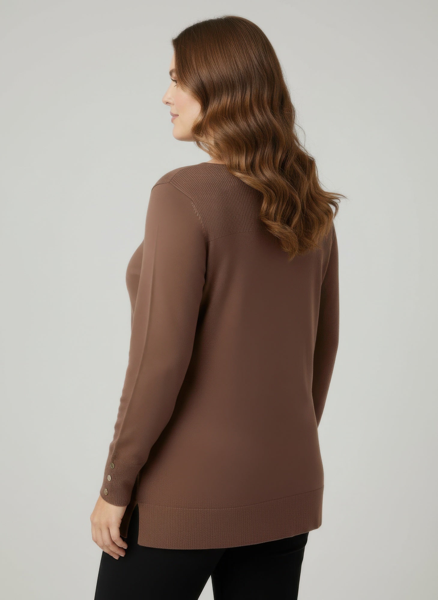 Mocha Button Cuff Ribbed Knit Tunic Top – Armenian Pride Collection®