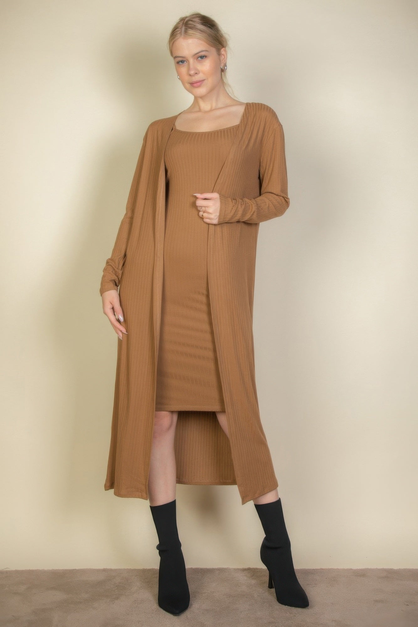 Ribbed Cardigan & Cami Midi Bodycon Dress – Armenian Pride Collection®