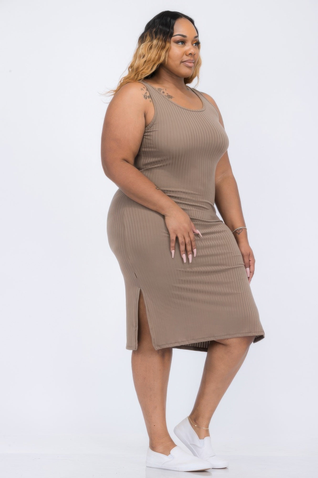 tan ribbed midi dress Ribbed Side Slit Tank Midi Dress – Armenian Pride Collection®