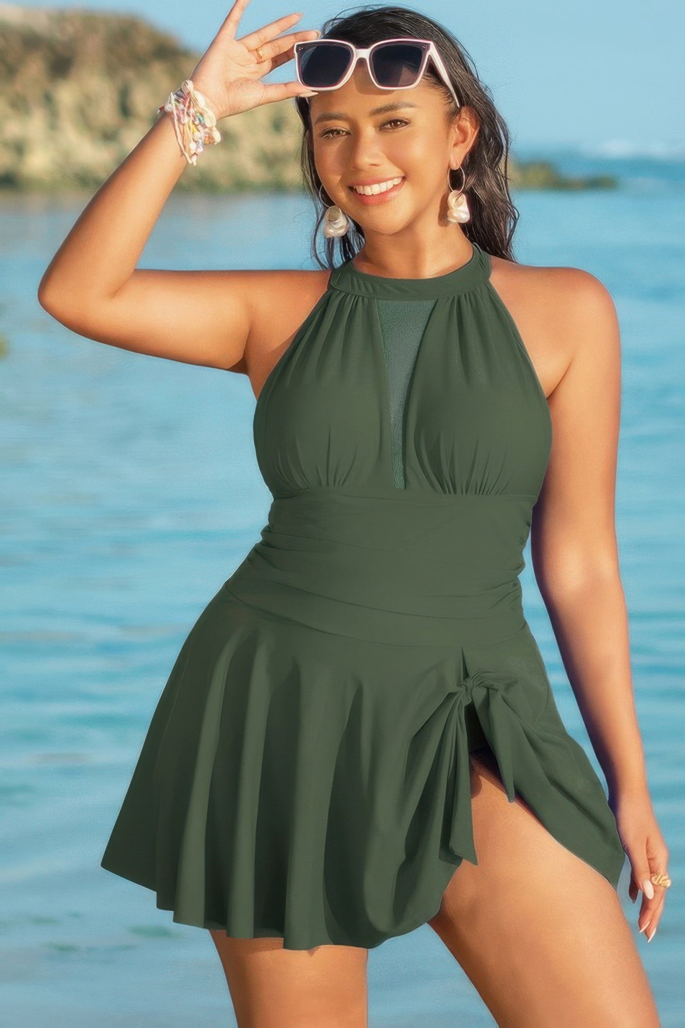 Plus Size Halter Ruched Sleeveless Swim Dress – Armenian Pride Collection®